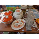 Royal Doulton Seville pattern Mid Century part dinner set, Studio Pottery table lamp and a set of