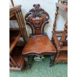 19thC Mahogany carved back hall chair on turned legs