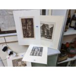 2 unframed Etchings and an Engraving to include Adriaen Collaert 'Christ in the Temple', Ruins of an