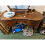 Oak Kidney shaped dressing table with Art Deco drop handles