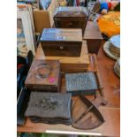 19thC Rosewood Tea Caddy, Anglo Indian Jewellery box and assorted boxes