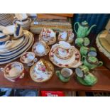 Royal Albert Lady Hamilton pattern Tea set and a Japanese green glazed Coffee set