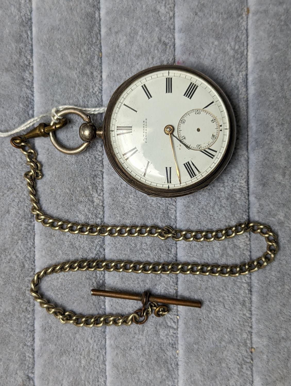 Silver Wehrle of Cambridge enamel faced pocket watch with roman numeral ...