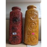 2 Mid Century Cylindrical vases with Shell decoration and a 1970s Lava glazed Jardinière
