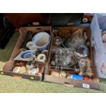 2 Boxes of assorted glassware, Pottery and Silver plated ware