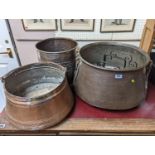 2 Middle eastern Copper cook pots and a Middle eastern floral decorated Jardinière