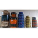 Collection of 5 West German and European Cylindrical vases