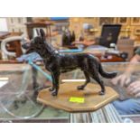 Art Deco Cold Painted spelter figure of an Alsatian on heavy Cast Brass base