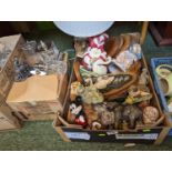 Box of assorted ceramics and Silver plated tableware inc. Wade, Beswick, Border Fine Arts etc
