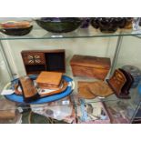 19thC sarcophagus tea caddy and assorted Wooden wares