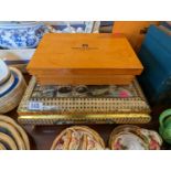 Large Vintage metal Biscuit tin and a Fortnum and Masons Wooden presentation box