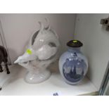 German Porcelain figure of a Bird of Paradise and a Blue & White Royal Copenhagen lamp base