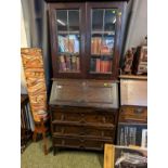 Oak Bureau Glazed leaded bookcase of 3 drawers
