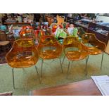 Set of Set of 4 Frovi Papataya Opal Orange Perspex Elbow chairs
