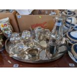 Good quality Oval Silver plated tray with gallery and a collection of assorted Silver plated