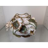 Interesting 19thC Porcelain vase with encrusted floral decoration by Moore Bros. Stamped mark to