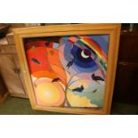 Large Colourful Picture depicting birds in a tree unsigned