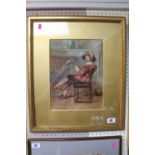 19thC Framed watercolour of a 18thC Gentleman seated, signed to bottom left and dated 1878