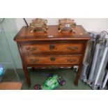 Edwardian Walnut Inlaid 2 drawer chest with brass applied escutcheons and foliate handles