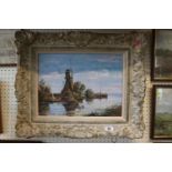 James Cameron Oil on canvas of a Windmill ornate framed