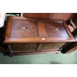 Oak Panelled Blanket box with barley twist supports and applied decoration