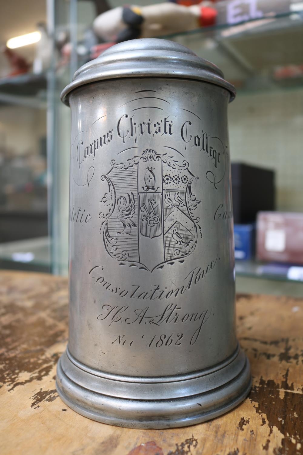 Oxford University Corpus Christie College Athletic Games Consolation Prize A Strong 1862 pewter - Image 2 of 2