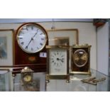 Comitti Inlaid quartz domed clock, Woodford Brass Carriage clock and 2 other clocks