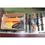 Collection of 4 x 20 Telescopic sights, gun grips and other items