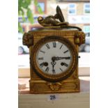 19thC Heavy Brass cased mantel clock with Roman numeral dial