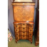 Walnut Fall front fitted fall front bureau of 4 drawers with shell pad feet