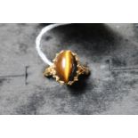 Ladies 9ct Gold Tiger's Eye set ring Size O 5.6g total weight