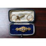 Edwardian 9ct Gold Amethyst and Pearl set Bar Brooch, Pair of 9ct Gold Earrings, Signet ring and a