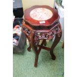 Chinese Rosewood Prunus decorated jardinière stand with inset marble top
