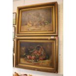 Pair of Large Gilt Gesso framed Oil on canvas Fruit Still Lifes L Cave dated 1910
