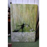Unframed large Acrylic on canvas of a Ladies Shoe and Prunus