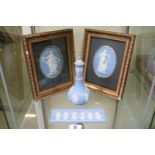Collection of Pale Blue Wedgwood Jasperware to include 2 oval plaques, scent bottle and a