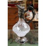 20thC Imported Silver mounted Claret Jug of cut form with Silver foliate base