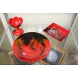 Royal Doulton Flambé Veined dish with similar Egg holder and a Scenic Flambé dish