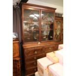 Georgian Mahogany Glazed Bureau Bookcase with fitted interior on bracket feet