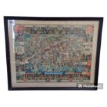 Framed Pictorial map of Cambridge by Kerry Lee. 69 x 55cm