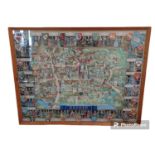 Framed Pictorial map of Oxford by Kerry Lee. 61 x 48cm