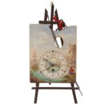 19thC Ceramics clock in the form of a artists pallet depicting a Marine scene with numeral dial,