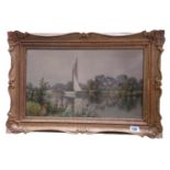 Stephen John Batchelder 1849-1932 British Artist Oil on canvas of Sailing boats in river scene in