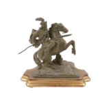 19thC French Spelter figure depicting Charlemagne (Charles the Great) on horse back by Francoise