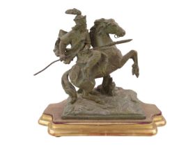 19thC French Spelter figure depicting Charlemagne (Charles the Great) on horse back by Francoise