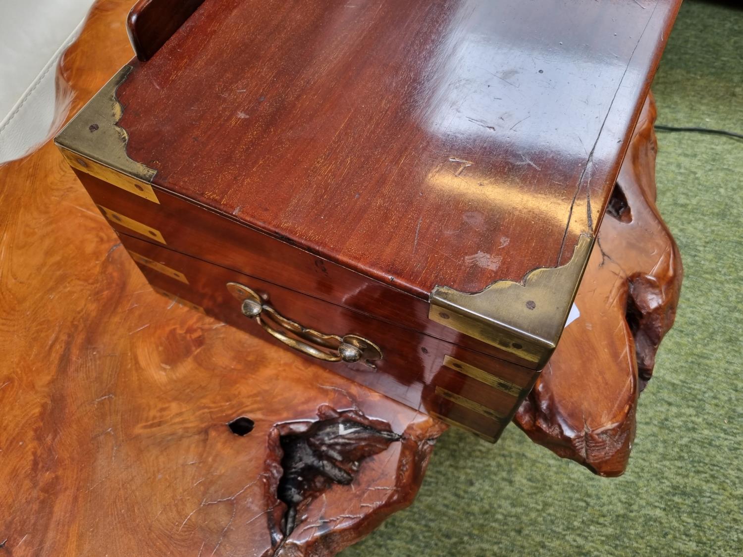 Very Large Late 19thC fitted Mahogany Brass bound travelling writing slope with Leather and fitted - Image 5 of 9