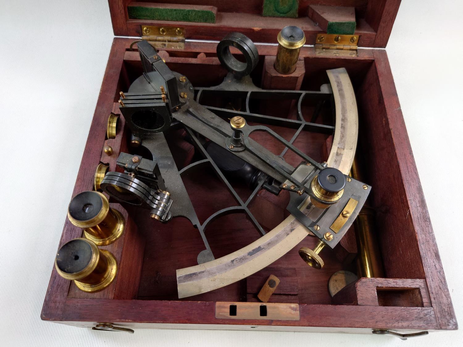 Cased Naval sextant of painted bronze and brass manufacture by Elliott brothers of London, - Image 2 of 5