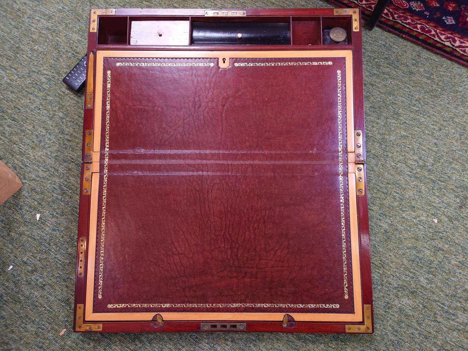 Very Large Late 19thC fitted Mahogany Brass bound travelling writing slope with Leather and fitted - Image 3 of 9