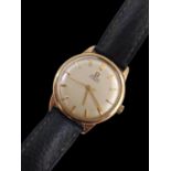 Gents 9ct Gold Omega Automatic wristwatch with baton dial and Leather strap in working order 31mm