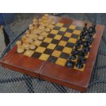 Staunton Chess Set with Folding Mahogany Board Plus Draughts Set c1910. Staunton